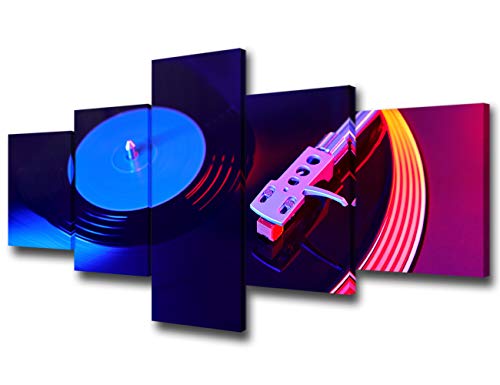Turntable Vinyl Record Player Wall Art Painting The Picture Print On Canvas Bright Disco Lights On Dj Music Party Pictures For Home Decor Decoration Gift 5 Piece/Set - 50"W X 24"H #TOP9