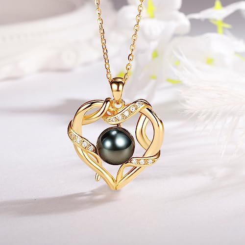 Christmas Gifts for Women- Tahitian Black Pearl- Heart Necklace- Wife Mom Girlfriend Her- Anniversary Birthday- Mothers Day Valentine's Jewelry Gifts Real 9-10mm Pearl Pendant - Image 4