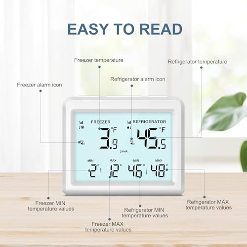 Termómetro de nevera digital con pantalla LCD de 3.7 pulgadas y selector de escala ℃/℉ 3