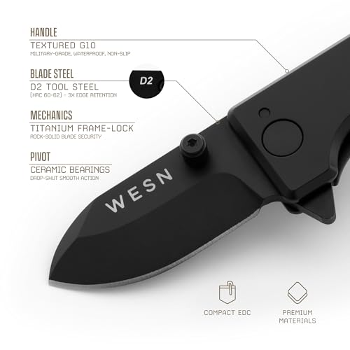 Image of WESN Microblade Premium Folding Pocket Knife - 1.5 inch D2 Steel Blade, Compact Titanium EDC Knife with G10 Handle, Manual Thumb Stud, Deep Carry Clip - Lightweight Everyday Carry (Blacked Out)