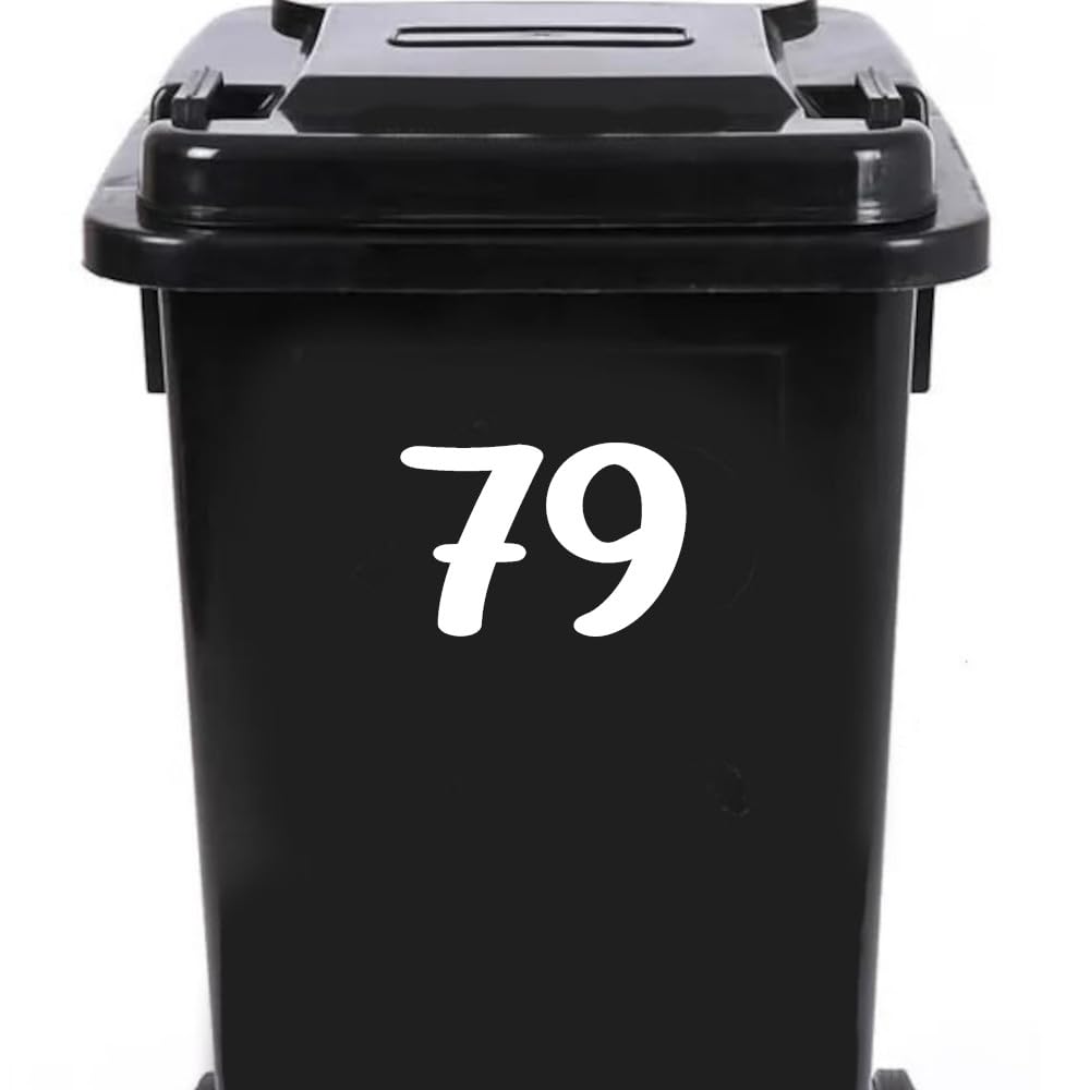 Pack of 4 House Number Wheelie Bin Stickers - Waterproof Decals - Easy-to-Apply - Recycling Boxes - Party Decorations (79)