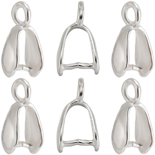 SUNNYCLUE 1 BOX 6PCS 925 Sterling Silver Pendant Pinch Bails Clasps Metal Snap On Bail Hook Connectors Charms Clips Pendants Clasp Bulk for jewellery Making Supplies Bracelet Necklace Diy Women Craft