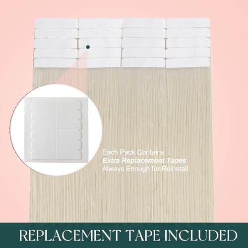 Easyouth 24 Inch Blonde Tape in Hair Extensions Human Hair Tape in Extensions Human Hair White Blonde Tapes Hair Extension Real Human Hair Long Straight Hair 20pcs 50g — view 5