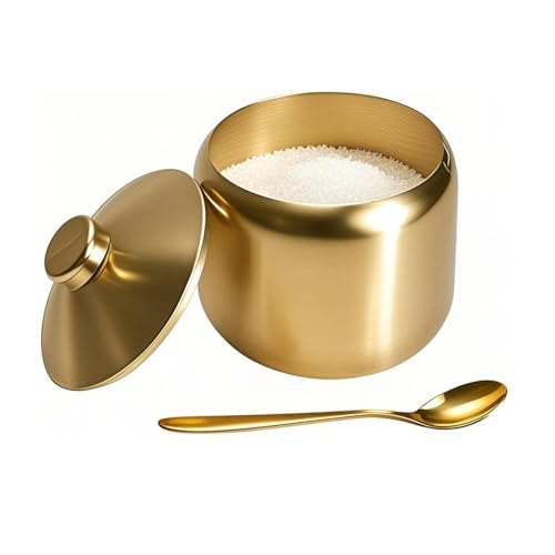 hiwafifi 15oz Sugar Bowl with Lid And Spoon, Stainless Steel Sugar Creamer Container, Round Sugar Jar, Durable Sugar Pot for Coffee Bar Accessories, Coffee Bar Decor, Home and Kitchen Storage, Gold - Thumbnail 7