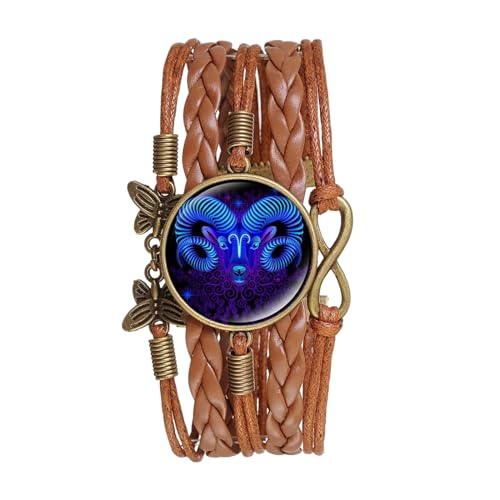 UOMSKTY Pulseira de couro de constelação multicamada – pulseira tecida feita à mão com signo do zodíaco, pulseira de cristal de borboleta para mulheres e homens, presente de jóias, 22 cm, outro