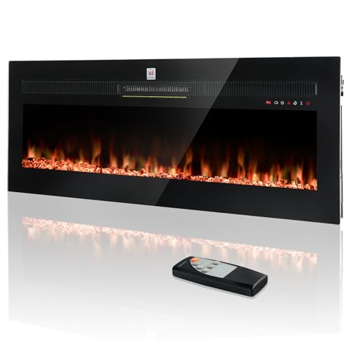 TCFUNDY 50 inch Electric Fireplace in-Wall Recessed and Wall Mounted, 1400W Fireplace Heater with 20 Adjustable Flame Color, 5 Flame Speeds and Brightness, with Timer, Touch Screen, Remote Control