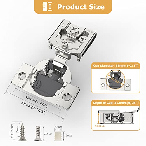 Furniware 10 Pack Soft Close Cabinet Hinges 4D Djustment Structure,3/4" Overlay Soft Closing Concealed Hinges For Face Frame Cabinet,105 Degree Open Angle #TOP3