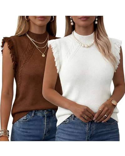 Bunnycool 2 Pcs Women Sleeveless Sweater Vest Spring Cable Knit