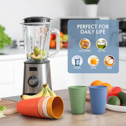 Image of Wheat Straw Drinking Glass Set of 4 | Unbreakable BPA Free Reusable Cups | Anti-Slip Lightweight Tumblers | Microwave & Dishwasher Safe | Multicolor Everyday Water Glasses