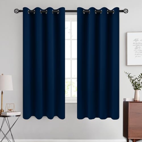 Image of COSVIYA Grommet Room Darkening Dark Blue Curtains 63 inch Long for Bedroom | Light Blocking Insulated Thermal Curtains for Living Room, Blackout Thick Polyester Window Drapes,52x63 inches, 2 Panels