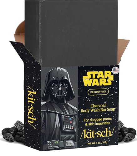 Image of Kitsch Charcoal Soap Body Wash Bar x Star Wars Darth - Detoxifying Bar Soap w /Activated Charcoal - Gently Removes Excess Oil & Impurities, Clears Pores, Firms & Moisturizes Skin - Made in USA - 4 oz