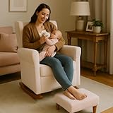 Poltrona Aquila Amamentação Balanço e Puff Baby Bege Claro