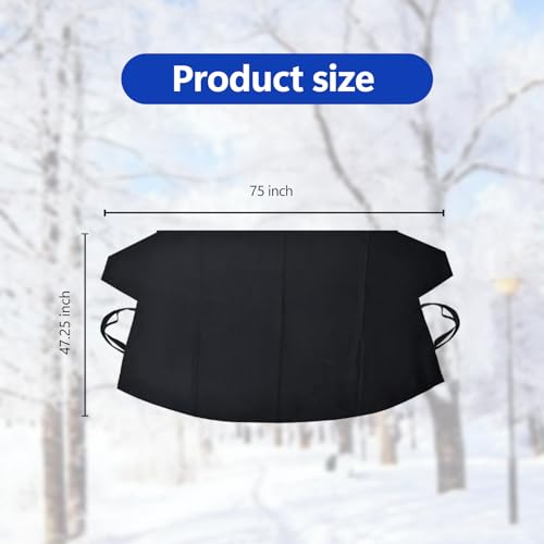 Image of QODOLSI Windshield Cover for Ice and Snow, Thicken 600D Oxford Fabric Windshield Frost Cover for Ice, Frost & Snow Removal Windshield Snow Cover for All Weather, Water, Sag-Proof (75 inch x 47.25 inch)