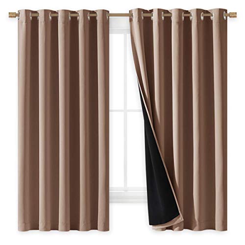 Image of NICETOWN Total Blackout Panels for Nursery, Super Soft, Heavy Duty and Thick Window Treatment Curtains 63 inches Long with Black Lined for Basement, (1 Pair, Cappuccino, 70 inches Wide Each Panel)