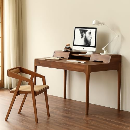 Image of Furniture Solid sheesham Modern Wooden Dining Chair with Arms, Upholstered Cushioned Seat, Natural Finish seat Color Off (Cream)