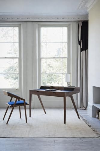 Image of Set of 2 Blue Upholstered Wooden Cafe Chairs, Solid Sheesham Wood Arm Chairs for Living Room