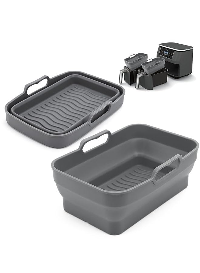 Air Fryer Silicone Liners Pot, 2 Pack Reusable Air Fryer Compatible with Ninja Foodi Dual DZ090 6QT / DZ201 8QT, Collapsible Baking Tray for Air Fryer Accessories