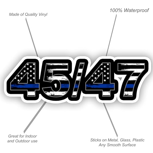 Image of 2 PCS Trump 45 47 Thin Blue Line Sticker | 5 inch | Police Flag Bumper Stickers President Car Truck 45 /47