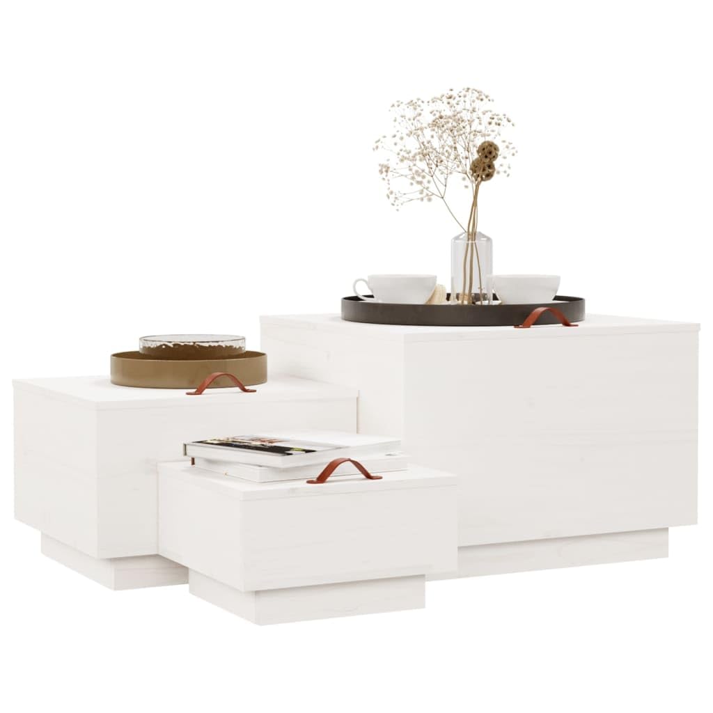 Cajas de almacenamiento con tapas, 3 unidades, madera maciza de pino blanco, 57 x 55 x 40 cm, 45 x 43 x 30 cm, 35 x 33 x 20 cm, cajas multiusos con asa para salón, dormitorio, oficina y