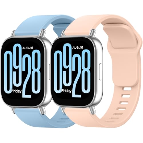 Image of Meliya 2-Pack Bands for Redmi Watch 5 Active | Soft Silicone Sport Replacement Strap for Women & Men,Pink Sand+ Blue