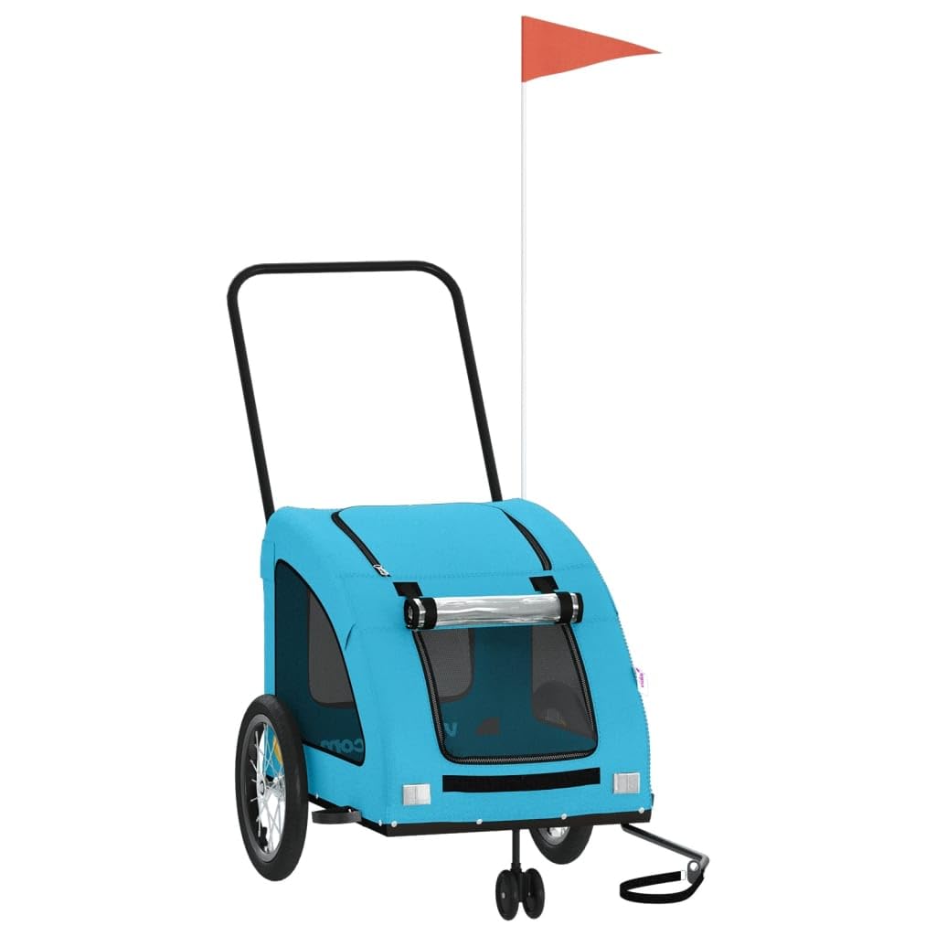 vidaXL Pet Bike Trailer, Pet Cart Carrier for Small Dogs, Dog Bike Trailer with Flag, Dog Bicycle Wagon Cargo Bike Cart, Blue Oxford Fabric and Iron