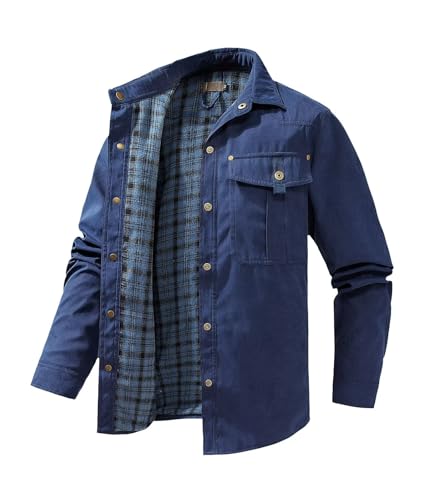 Image of FTIMILD Men's Flannel Lined Shirt Jacket Rugged Snap Button Shacket Cowboy Western Style Long Sleeve Outdoor Fall Jacket