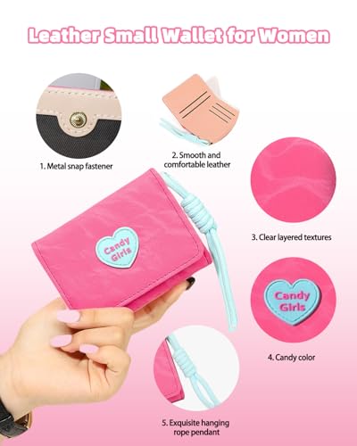 Small Wallets for Women, Leather Women Wallet Small Wallet with Coin Pocket, Slim Credit Card Holder for Women with Transparent ID Window for Women (pink)4