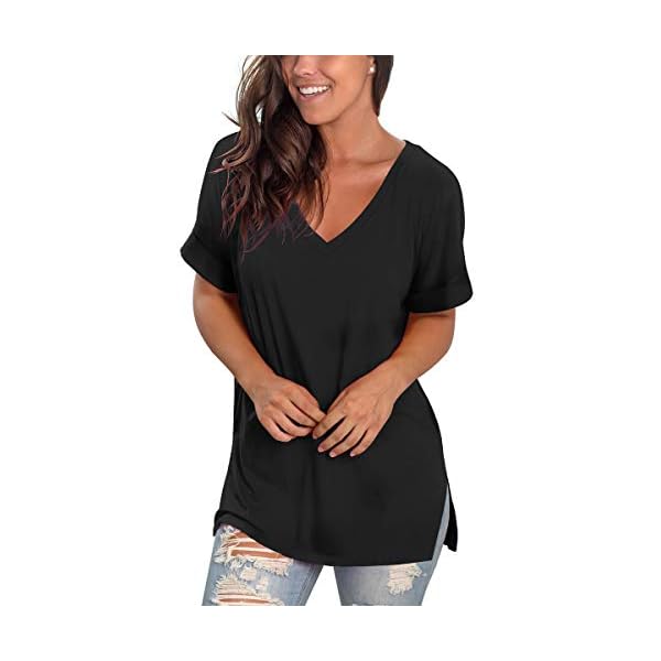 SAMPEEL Womens Tops Blouses Plus Size Short Sleeve Flowy Summer T Shirts Black XXL