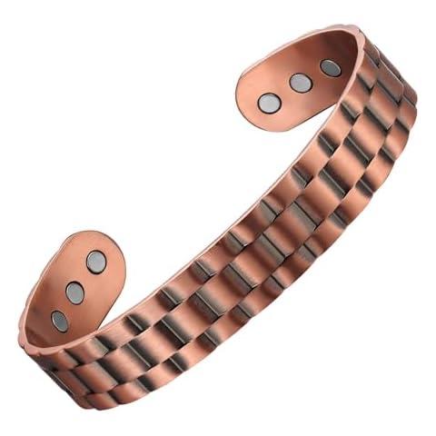 Men's Pure Copper Ultra Strength Magnets Gear Cuff Bracelets - Adjustable - Detox Lymphatic Drainage - Heavyweight Steampunk Cuff Style - Women Unisex - Earth Therapy Cover