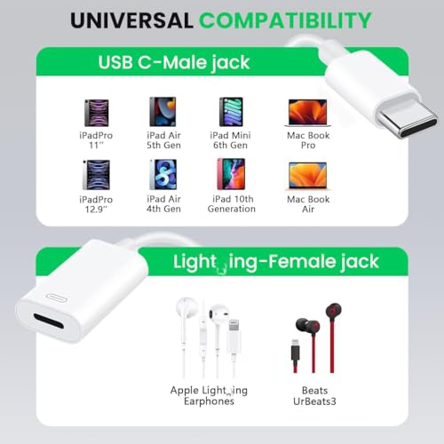 Image of ZORBES Type C to Lighting Adapter for iPhone 15, Type C Male to Lighting Female Cable Adapter, PD 27W Fast Charger Support, for Phone, Pad, Laptop Connectivity