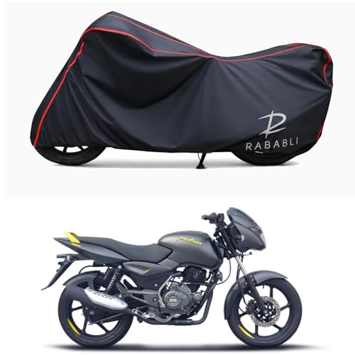 Image of Waterproof Bike Body Cover Compatible for | Bajaj Pulsar 150 Neon BS6 | Taffeta Fabric, Red Piping Design, Bottom Elastic Fit | Dustproof, Sun UV & Rain Protection for All Bikes