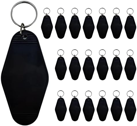 JXQGQ 20 PCS Motel Keychain Blank Hotel Keychains DIY Vintage Keychains Blanks for Vinyl Plastic Heat Transfer Keychain (Black)