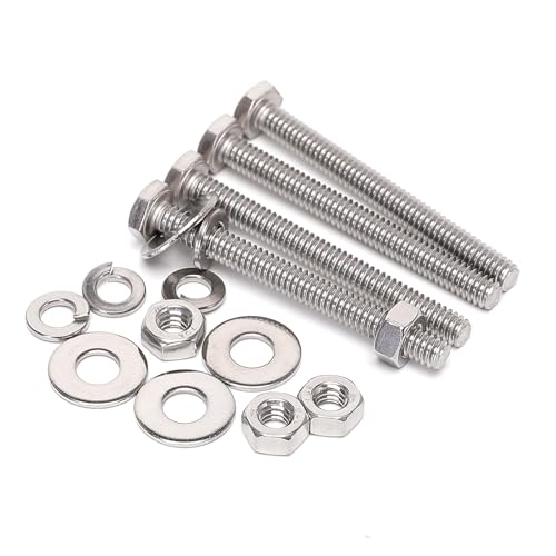 Image of 3 /8-16x2-1 /2 Complete Set Hex Head Screw Bolts,Nuts,Fender Flat washers,Split Lock Washers,Fully Threaded, Stainless Steel 18-8（304）, Bright Finish (6Set)