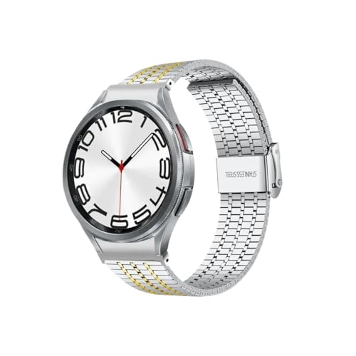 ���Ԃ̂Ȃ��X�e�����X�X�`�[���X�g���b�v�B�ɓK������Samsung Galaxy Watch 7/ 6 /5/ 4 /40/44mm 6/4 Classic 47mm/43mm�o���h�ɓK���B(Silver gold,For Galaxy 4 40mm 44m