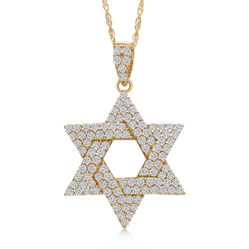 Gem Stone King 14K Yellow Gold White Lab Grown Diamond Star of David Pendant Necklace | 0.76 Cttw | G-H Color | VS2 - SI1 Clarity | Gold Necklace for Women By Keren Hanan | 18 Inches Chain