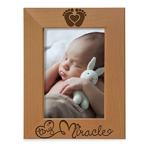 KATE POSH Tiny Miracle Engraved Natural Wood Picture Frame, New Baby Frame Gift, New Mom, New Dad, Newborn Baby Gift, Gender Reveal Gift (4x6 Vertical)