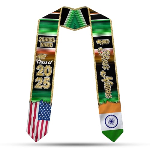 MonkeyVan Personalized India Graduation Stole, Indian Graduation Sash, India Flag Graduation Stole, Class of 2025 Id9