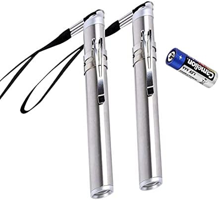 GOODFIND LED Flash Light Torches with Keychain Pen, Stainless Steel Round Moon Shape Torch for Medical Profession Doctors Dentist, Portable Camping Hiking Travelling Emergency Flashlight, Pack of 2