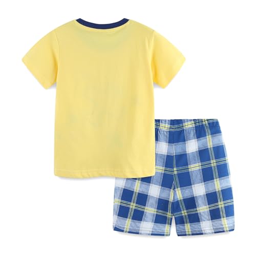 Image of HILEELANG Toddler Boy Summer Short Clothes Sets Cotton Crewneck Tees Shorts Pocket Adjustable Knite Shorts Playwear Sets