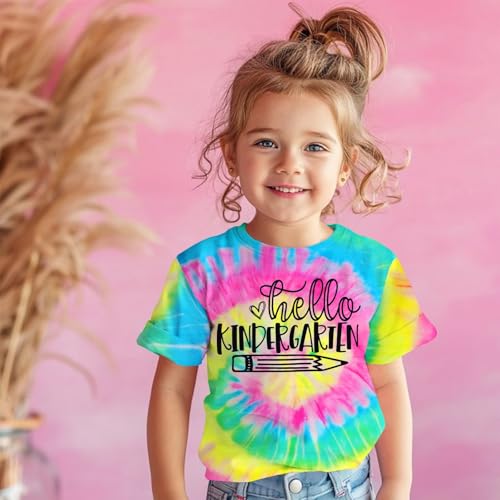 MODNTOGA Kid Girl Boy First Day of School Shirt Back to School T-Shirt Hello Kindergarten 1st 2nd 3rd Grade Graphic Tee Tops (Kindergarten Yellow Pink, 4-5 Years)3