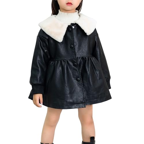 Betusline Little Baby Girls Faux Leather Fleece Lined Jacket Winter Coat, 12 Months - 7 Years