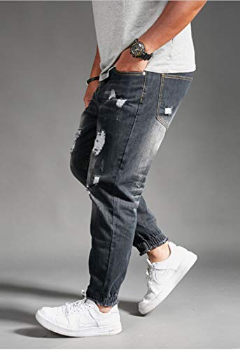 chouyatou Men's Casual Distressed Style Tapered Leg Harem Jogger Jeans Crop Denim Pants3