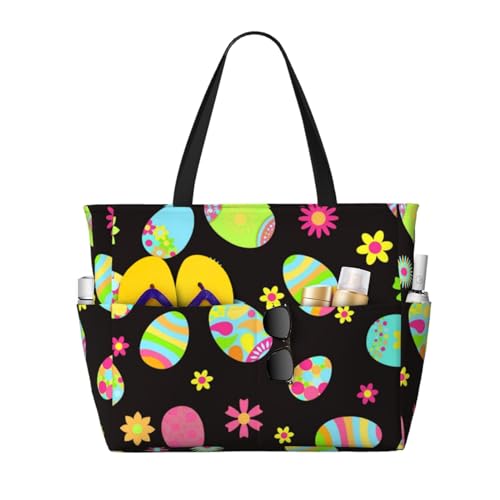 Sac de plage Oeufs de Pâques grand cabas femme, cadeau idéal fin de printemps