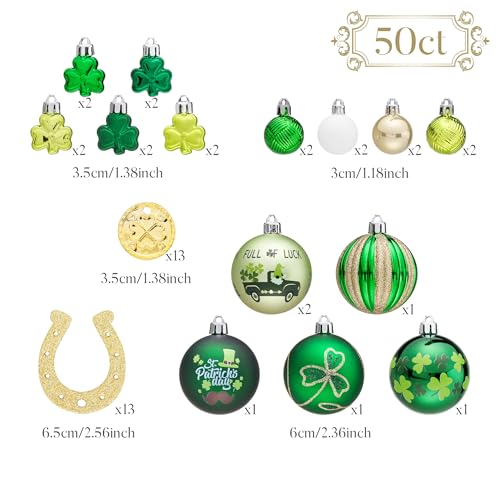 Valery Madelyn 50ct St Patricks Day Tree Decorations Shamrock Ornament Set, Irish Hanging Ball Ornament for Small Tree, Good Luck Clover Green Ornaments for St Patty's Day by Valery Madelyn - Image 5