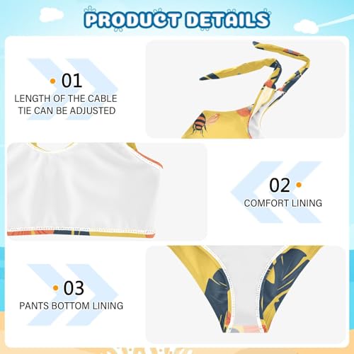 KLL Bees on Yellow Girl 2 Pieces Bikini Set Quick-Dry Bathing Suit Swimming Suits Adjustable Strap4