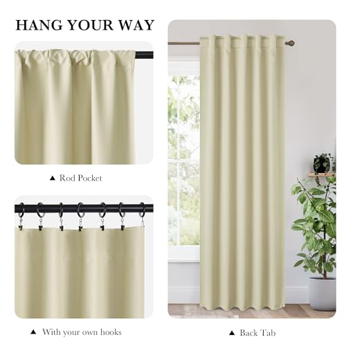 Image of RYB HOME 100% Blackout Short Curtains for Small Window, Thermal Insulated Noise Reducing Back Tab Curtains for Nursery Bathroom Basement, 34 inches Wide by 45 inches Long, Beige