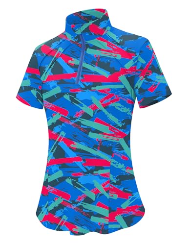 Image of LOMON Womens Golf Polo Shirts Summer Short Sleeve 1 /4 Zip Tops Moisture Wicking Casual Tennis Activewear with Pockets