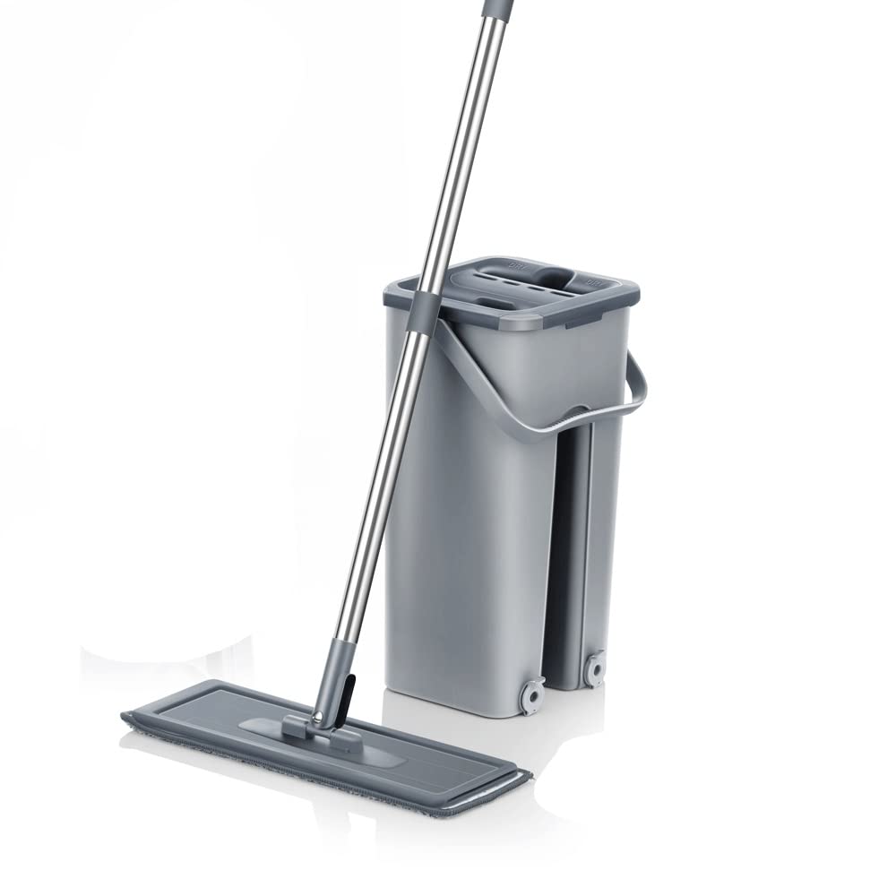 fregona Mop Squeeze Plana con Cubo rotación de 360 ​​Grados Libre de Lavado de Manos Limpieza del Piso Fregona Microfibra Mat for seco y húmedo mop (Color : DR-FE09)