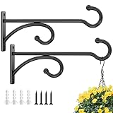 8-Inch Planter Hooks for Hanging Plants - Plant Hanger Hook Indoor Outdoor, Plant Wall Hooks, Brackets for Hanging Plants, Baskets, Wind Chime, Bird Feeder, Bird House (Black, Metal, 2 Pack)