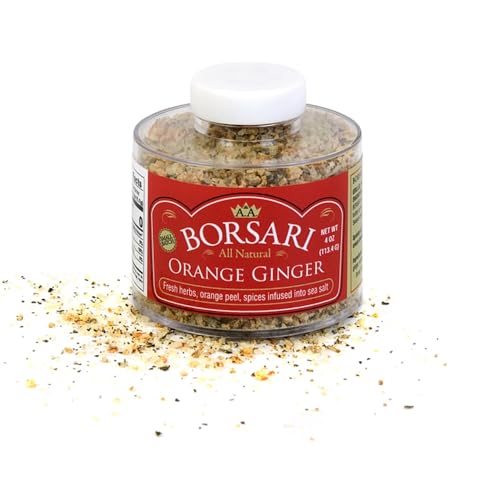Borsari Orange Ginger Seasoned Salt - Gourmet Salt For Cooking With Orange Ginger and Herbs - Gluten Free All Natural and Keto Friendly Multi-Purpose Seasoning - 4 oz Shaker Bottle